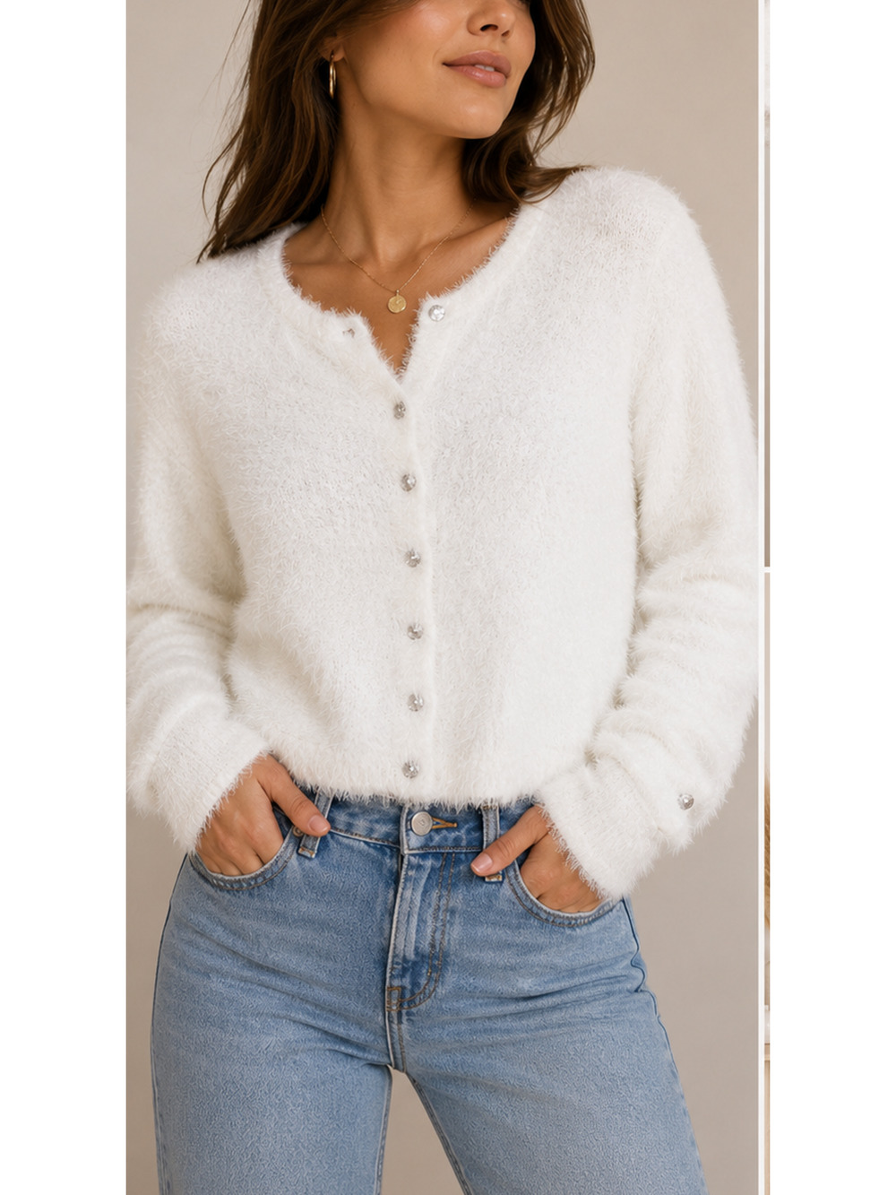 FP One Free People NWOT Ivory Fuzzy Eyelash Knit Cropped Cardigan Sweater S/P
